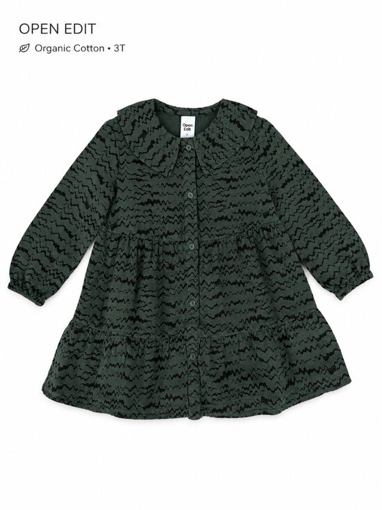 Open Edit Other - Open Edit Organic Cotton Tiered Shirt Dress Olive Green 3T